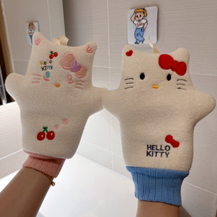 可爱kt搓澡巾洗澡擦背神器强力搓泥女士专用沐浴涂身体乳手套搓澡