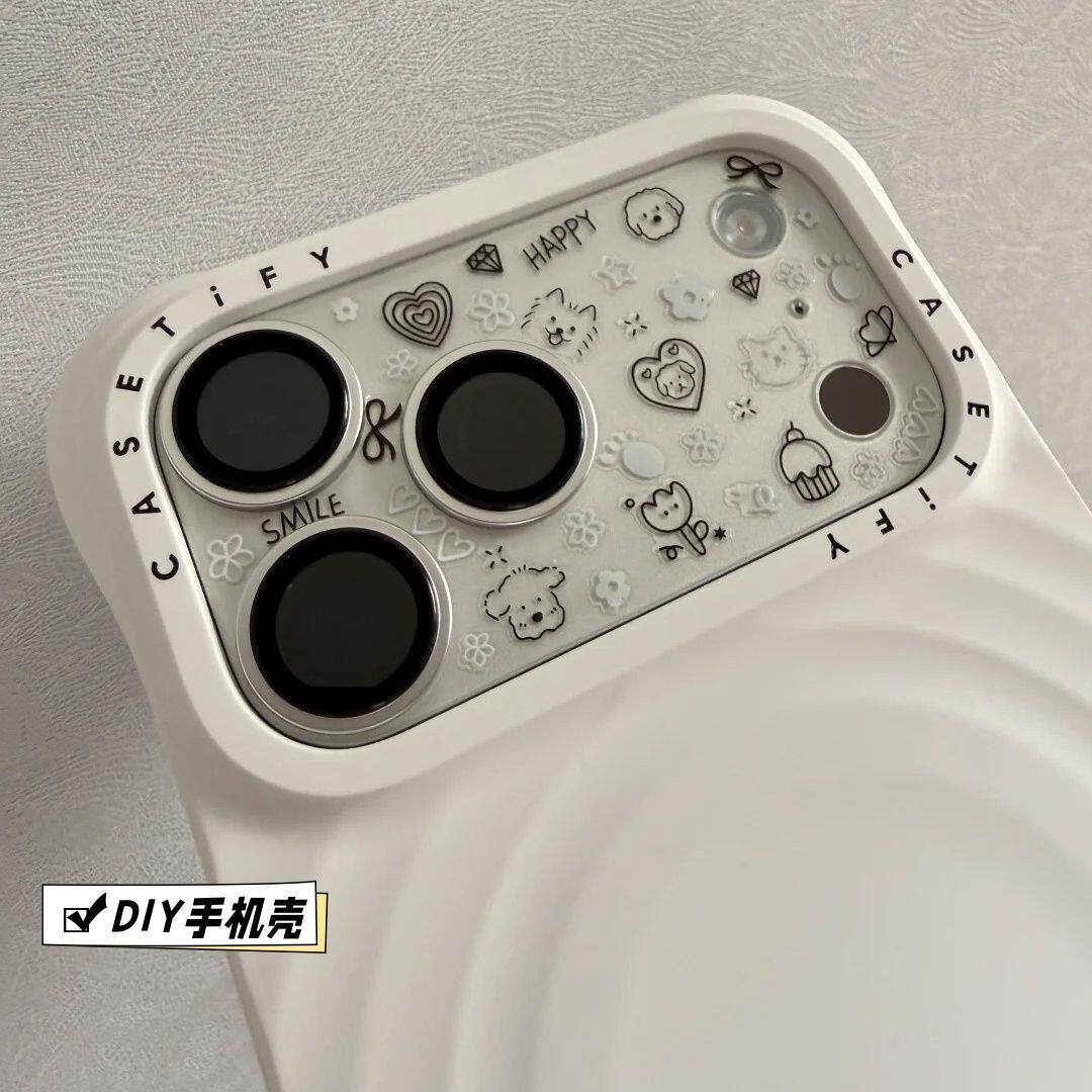 韩系ins风简约涂鸦小狗可爱DIY苹果17\18手机镜头贴纸ccd笔杆装饰