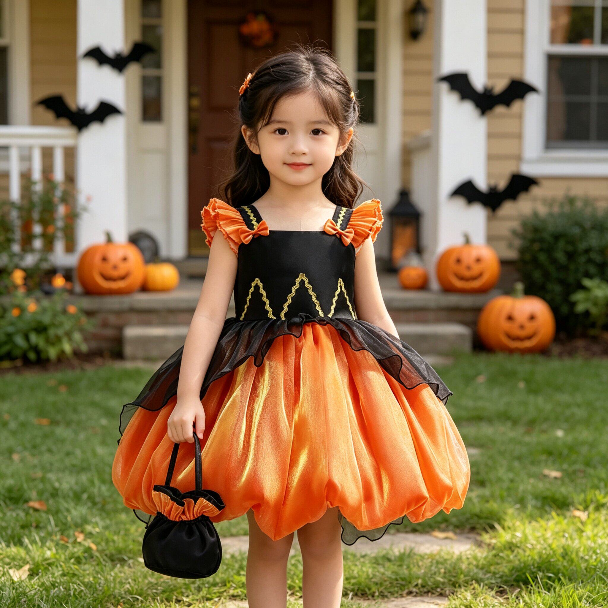 万圣节儿童服装女童cos女巫halloween衣服舞会宝宝南瓜公主连衣裙