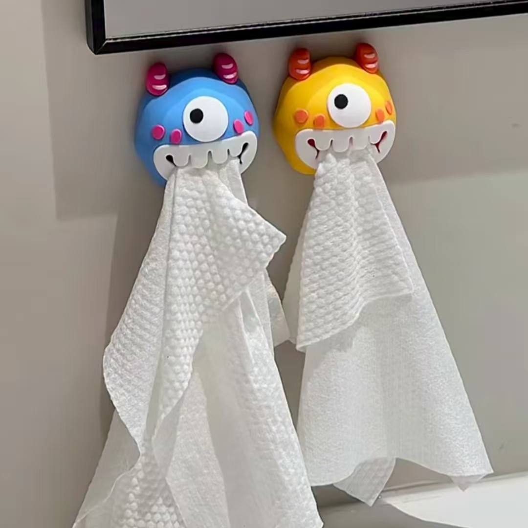 多巴胺小怪兽挂钩高颜值家用卫生间免打孔毛巾架吸盘式洗脸巾收纳