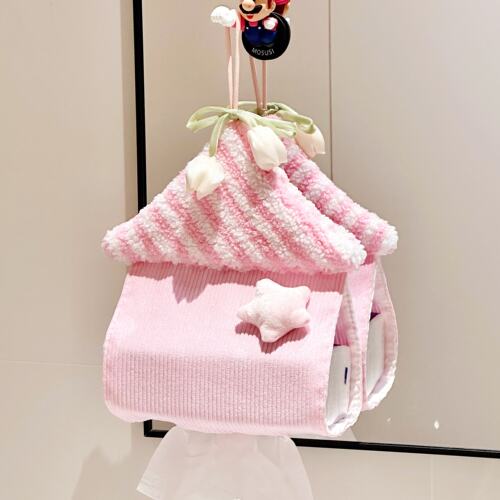 洗脸巾收纳盒壁挂粉色郁金香纸巾袋收纳袋厕所卫生间免打孔纸巾袋