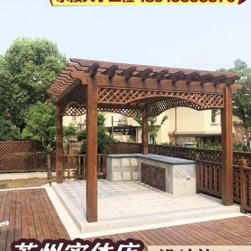 苏州防腐木塑木菠萝格地板户外葡萄花架庭院围栅栏凉亭爬藤架安装