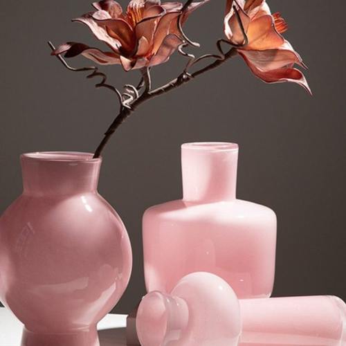 粉色网红创意轻奢透明花瓶水养玻璃插花花瓶客厅餐桌摆件复古花器