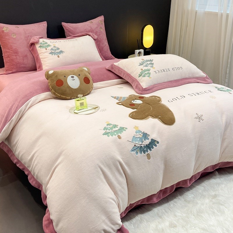 冬季加厚保暖A类牛奶绒四件套珊B瑚绒双面床单被套圣诞节4床上用
