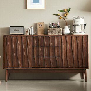 侘寂风实木斗柜卧室储物柜北欧简约餐边柜黑胡桃木色客厅边柜收纳