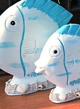 地中海风原木雕刻大号套二鱼摆件 创意礼物 家居装饰品摆设