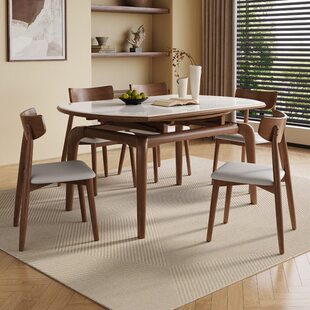 岩板餐桌椅2024新款家用小户型现代简约方桌可变圆桌伸缩折叠轻奢