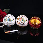 小红色金属合金城堡欧式 家居摆件带盖烟灰缸生日商务新婚酒吧礼物