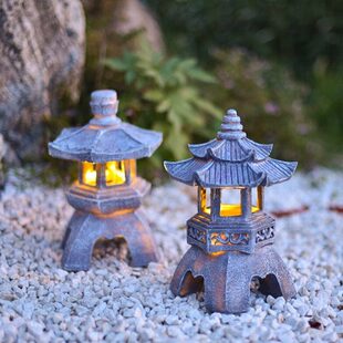 太阳能禅意中式石塔灯户外庭院花园小宫灯装饰摆件别墅草坪景观灯