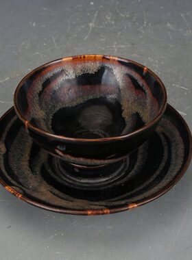 宋瓷器宋代吉州窑窑变茶盏杯盏托盏仿古瓷器古董古玩老货收藏品