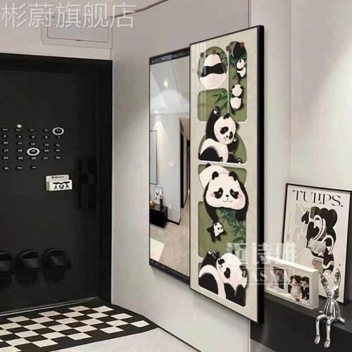 网红隐藏式推拉身镜奶油风卧室关装饰画壁挂式穿衣镜可玄推拉镜全