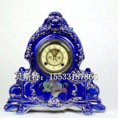 钟表 机械陶瓷座钟 纯铜明卡轮机芯 古典搪瓷钟 西洋把玩古典钟表