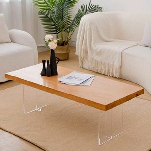 民宿实木长方形茶几简约客厅家用小户型悬浮亚克力桌卧室女生现代
