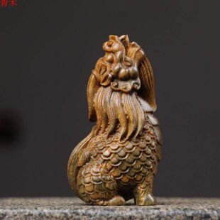 阿根廷绿檀木雕刻手把件望天吼麒麟小摆件创意实木文玩工艺礼品男