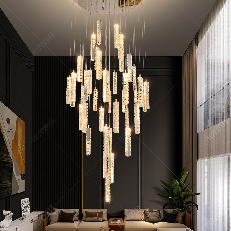 新款别墅中空水晶大吊灯挑空现代轻奢高档挑高复式楼X楼中楼客厅