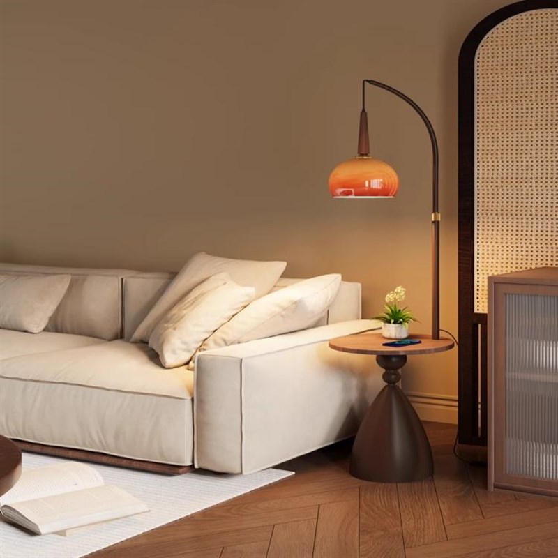 落地灯客厅沙发边几置物架一体卧室床N头灯中古氛围落地灯