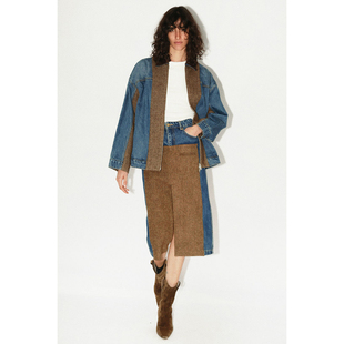 NOMAHUO设计款复古撞色拼接牛仔高级感套装外套+半身裙