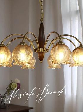 中古客厅吊灯创意实木餐厅卧室灯日式复古美式民宿花朵玻璃灯工厂