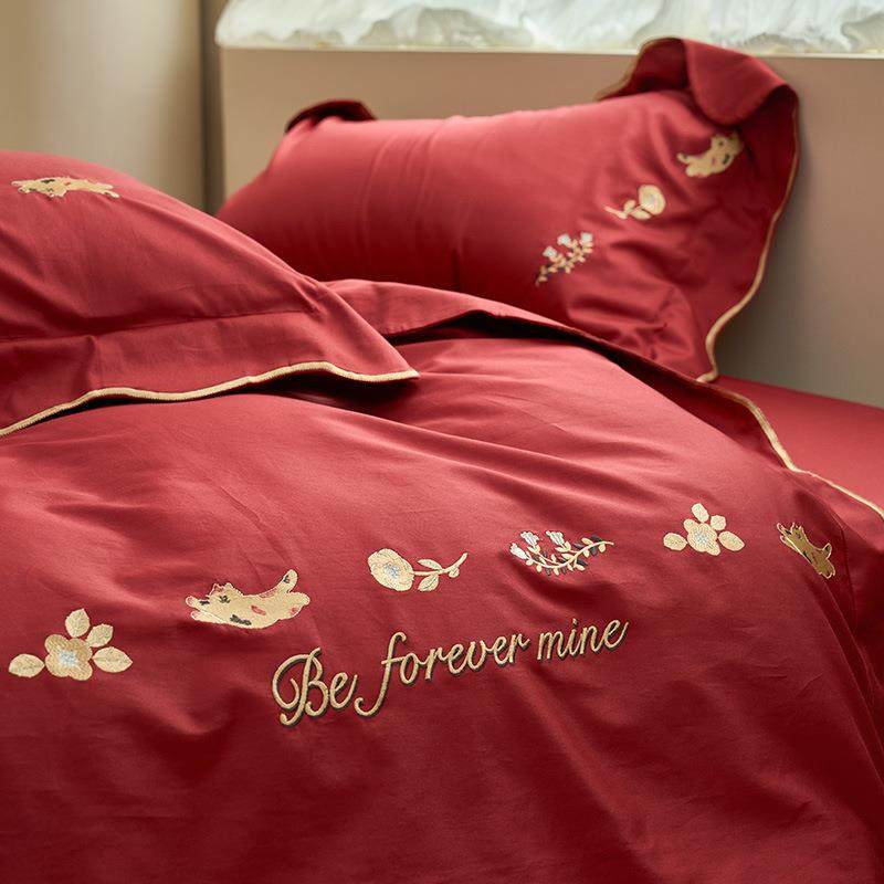 浪漫婚庆高支100S长绒棉全棉四件套新婚高端红色被套床上用品结婚