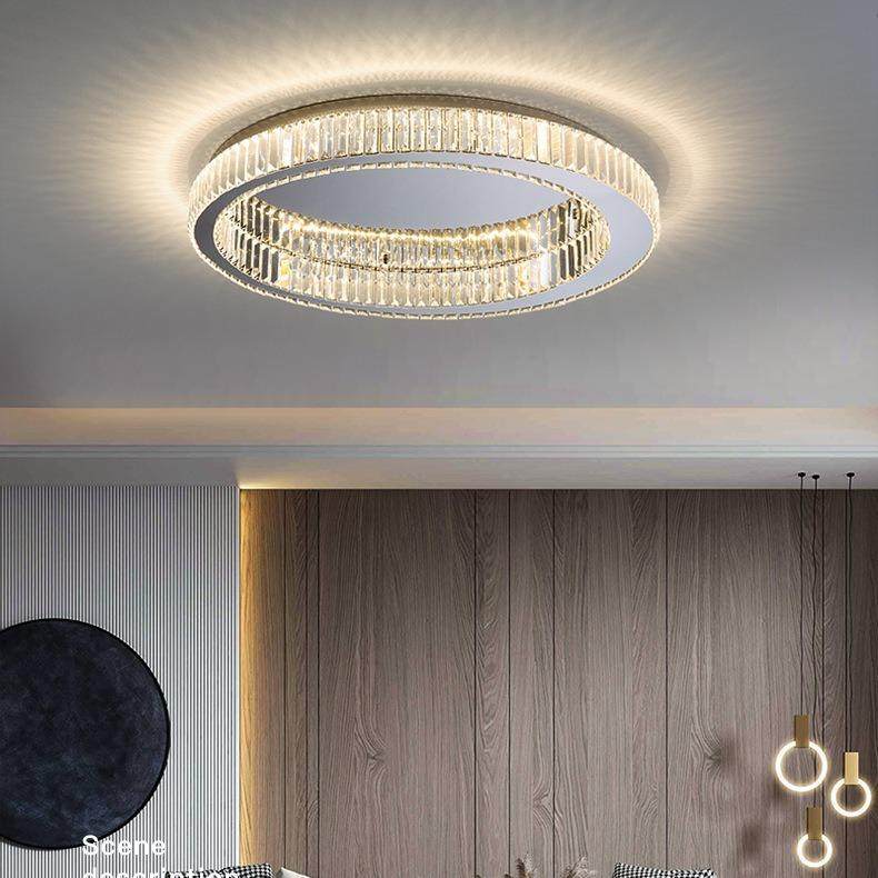 圆形水晶吸顶灯新款客厅餐厅卧室灯网红客厅吸顶灯智能高档大气灯