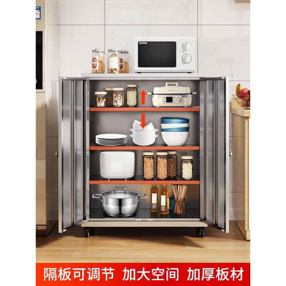 304不锈钢厨房玻璃门碗柜餐边柜家用厨房橱柜餐厅柜收纳柜储