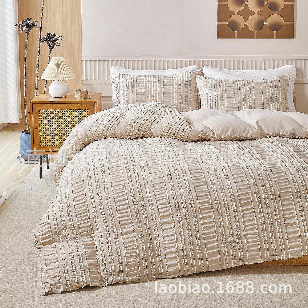 老表供货床上用品剪花褶皱纱竖条立体条纹被套枕套