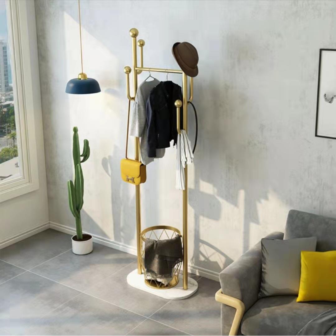 篮子挂衣架大理石底客厅衣服架子北欧衣架落地家用卧室网红衣帽架