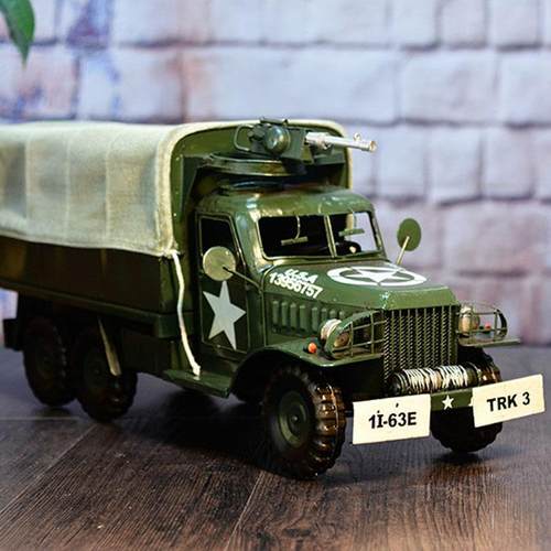 复古铁皮军车模型美式运兵车摆件摄影道具家居软装饰陈列品