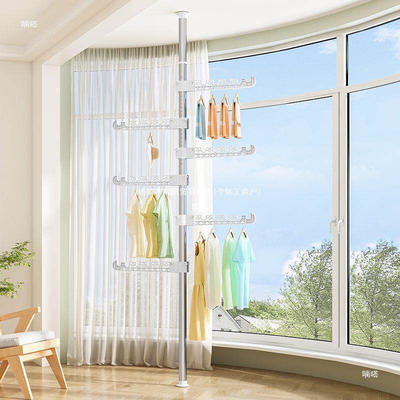 简易衣帽架顶天立地置衣架家用落地卧室伸缩挂衣杆衣帽间晾垒德株