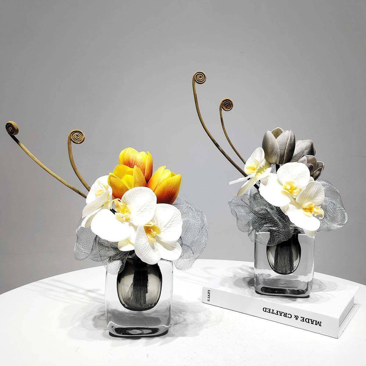 现代轻奢灰色水晶花器仿真蝴蝶兰高端花艺摆件客厅茶几洽谈桌花艺,特色手工艺,其他特色工艺品,淘宝优惠券,粉丝福利购,淘宝优惠卷