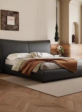 意式极简真皮床主卧室双人床黑色床软包床皮艺床轻奢高端大床婚床