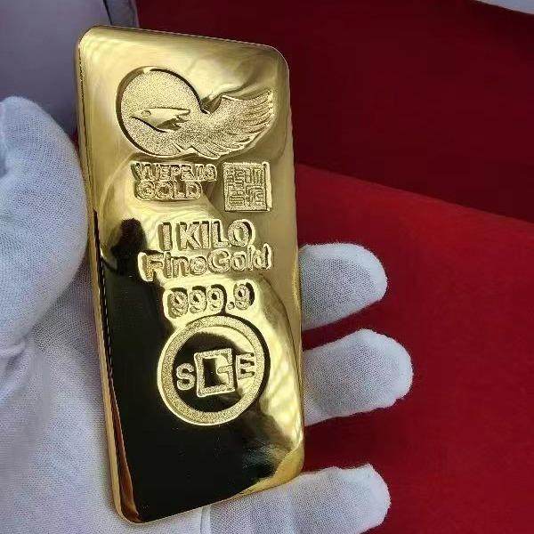 仿真大鹏庞博瑞士金条金砖金店银行实心铜镀金1000克样品金条工艺