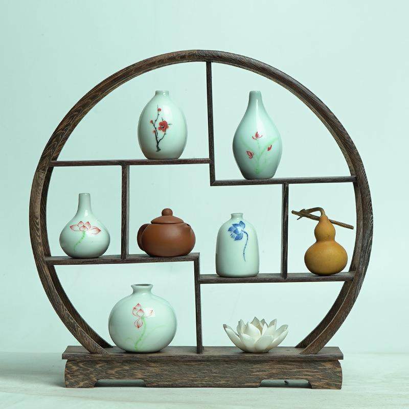 新中式茶室博古架软装饰品家居花瓶客厅展示架玄关桌子实木小摆件