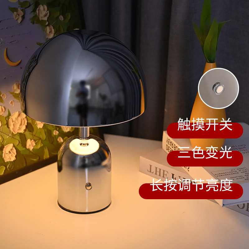 跨境LED古风摆件台灯客厅卧室复古氛围灯床头充电金属蘑菇小夜灯