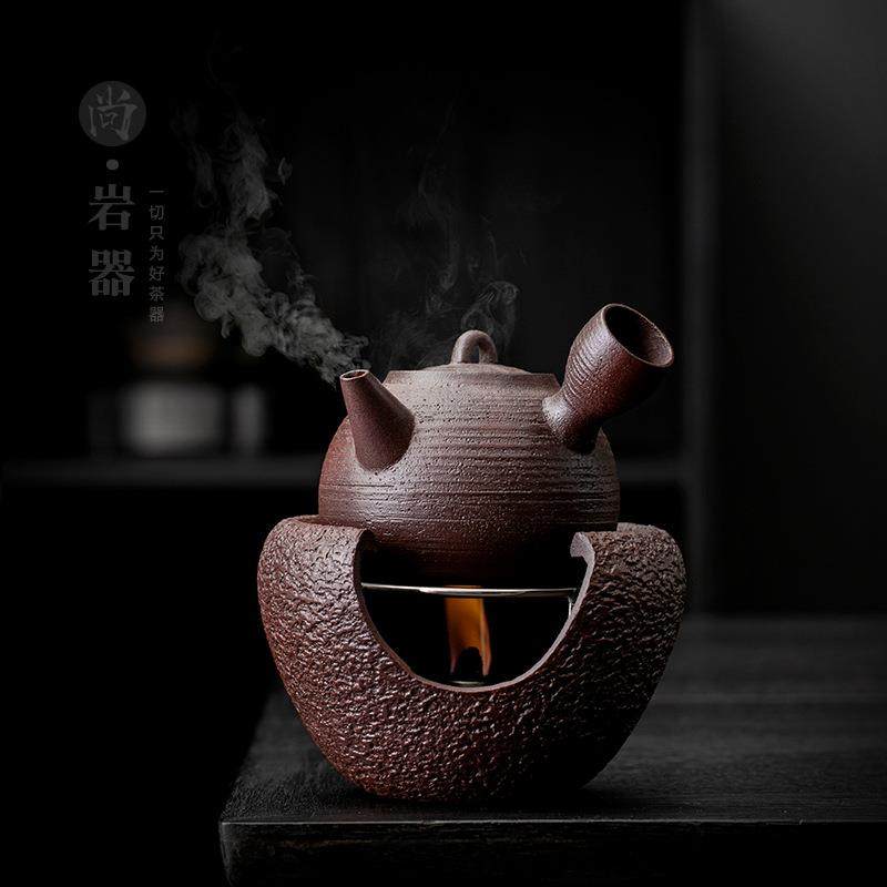 粗陶小型煮茶炉室内煮茶器具全套陶瓷侧把壶酒精炉复古暖茶小碳炉