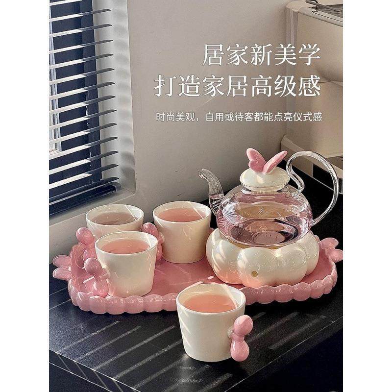 陶瓷花茶壶茶水分离茶杯套装煮水果茶下午茶蜡烛明火加热养生壶