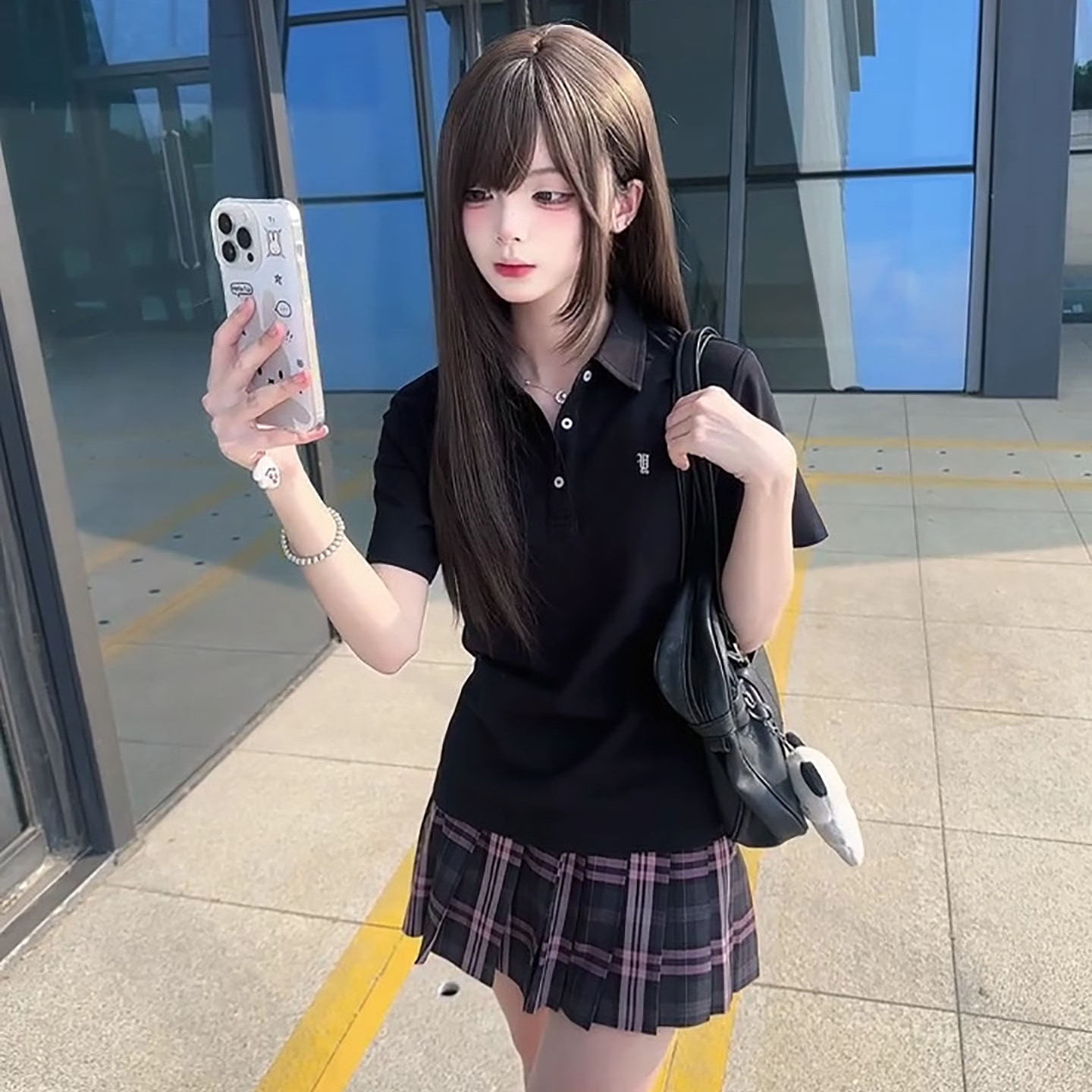 【亚樱格裙】川岛私立学院原创正版JK制服POLO衫格裙学院风套装