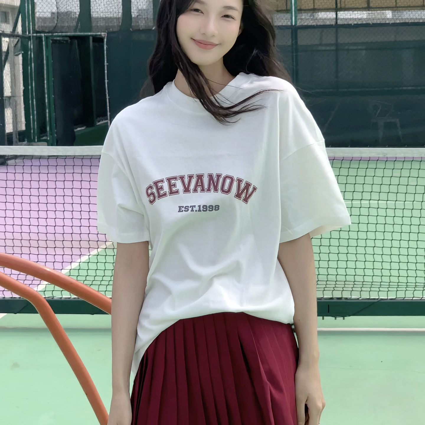 SeevaNow纯棉网球复古简约T恤