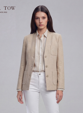 VER TOW驼色修身款无领休闲西装 26春季新品轻奢通勤风羊毛外套