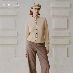 半高领针织衫 秋冬羊绒衫 毛衣外套 TOW纯山羊绒立领针织开衫 VER