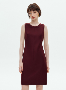 VER TOW女士绛红色羊毛连衣裙 轻奢高级感气质通勤显瘦无袖背心裙