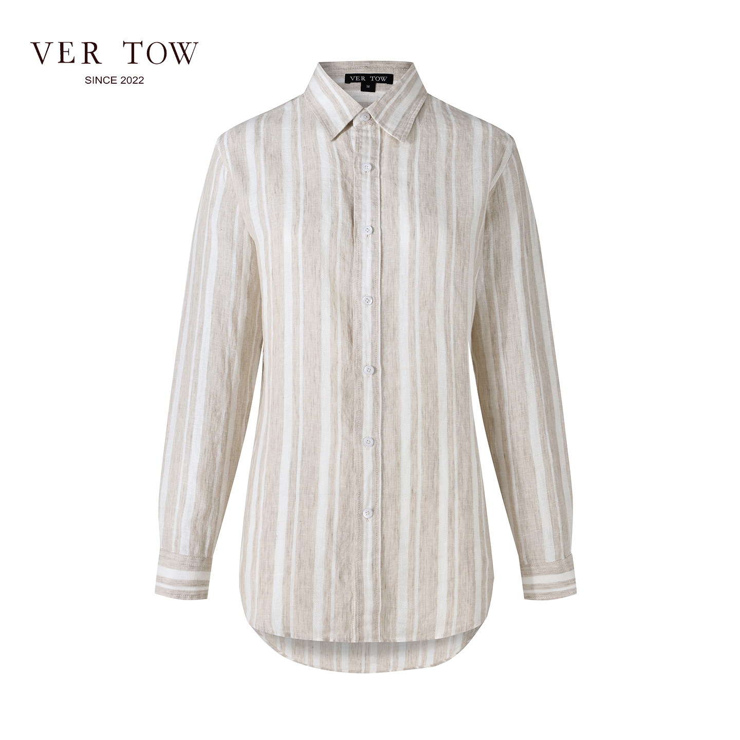 VERTOW百搭燕麦色亚麻条纹衬衫