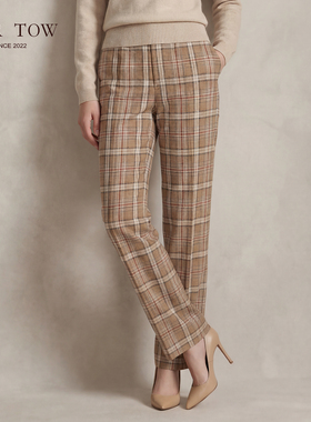 【新年5折礼】VER TOW卡其色格纹裤通勤复古羊毛直筒裤显瘦西装裤
