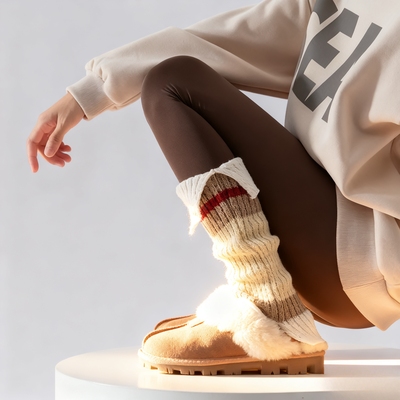 礼礼针织保暖袜套小腿袜配鲨鱼裤叠穿堆堆袜秋冬季显瘦微喇小腿套