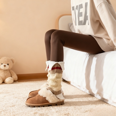 礼礼针织保暖袜套小腿袜配鲨鱼裤叠穿堆堆袜秋冬季显瘦微喇小腿套