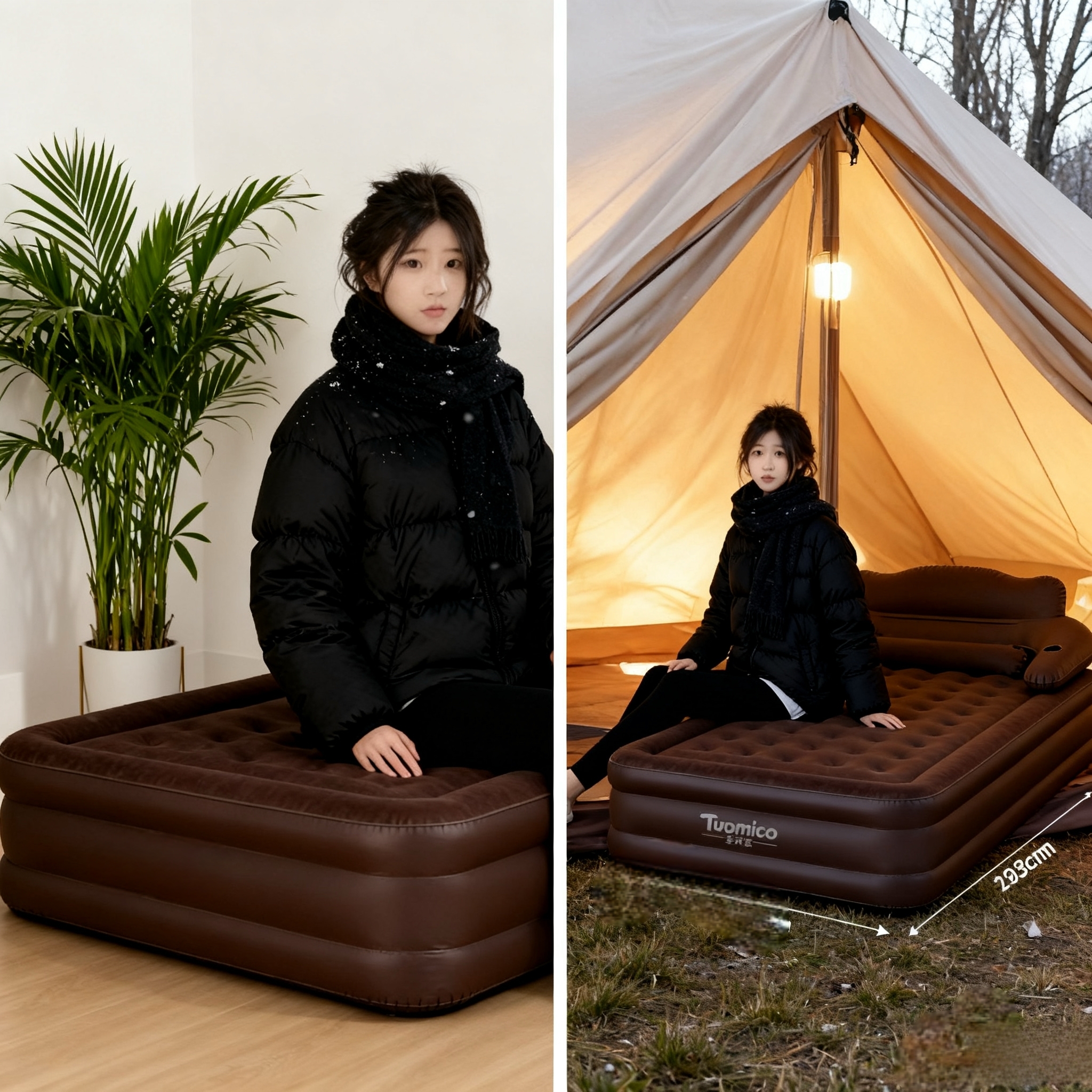 自动充气床棕色户外徒步用品充气床露营旅行野外装备便捷舒适