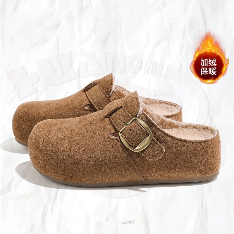勃啃鞋增高加厚复古风格日系加绒休闲女2025秋冬新品懒人拖鞋