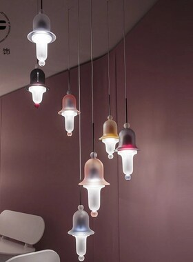 意式简约玻璃铃铛床头小吊灯复式楼梯灰色粉色白色组合餐厅吧台灯