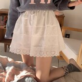 2024年韩版 春夏新款 高腰抽绳设计蛋糕裙花边刺绣半身裙白色小短裙