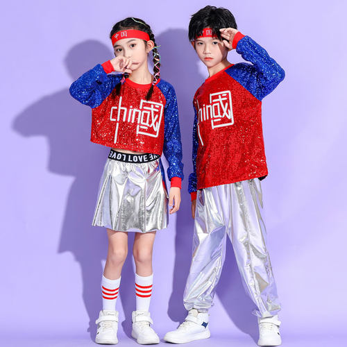 儿童啦啦操演出服中小学生运动会啦啦队服幼儿园大合唱表演服亮片